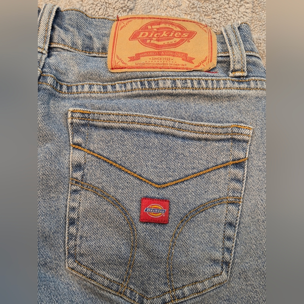 Dickies Cropped Jeans Womens 7 Blue Denim Cotton Med. Wash Denim Cuffed Hem - Picture 13 of 13